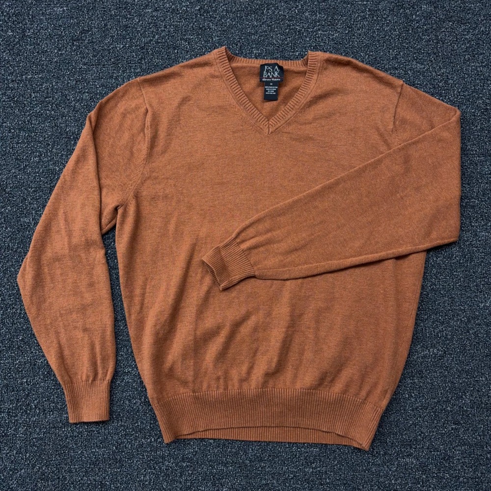Jos A Bank Signature Collection Mens Rust Brown Pima Cotton V-Neck Sweater M